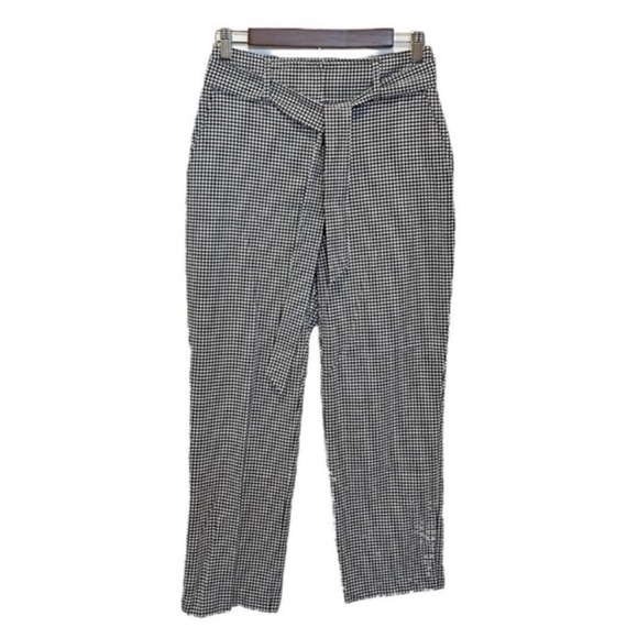 Joie Montgomery Belted Pants Size 2 Shephard's Check Black and White Work - Picture 1 of 7